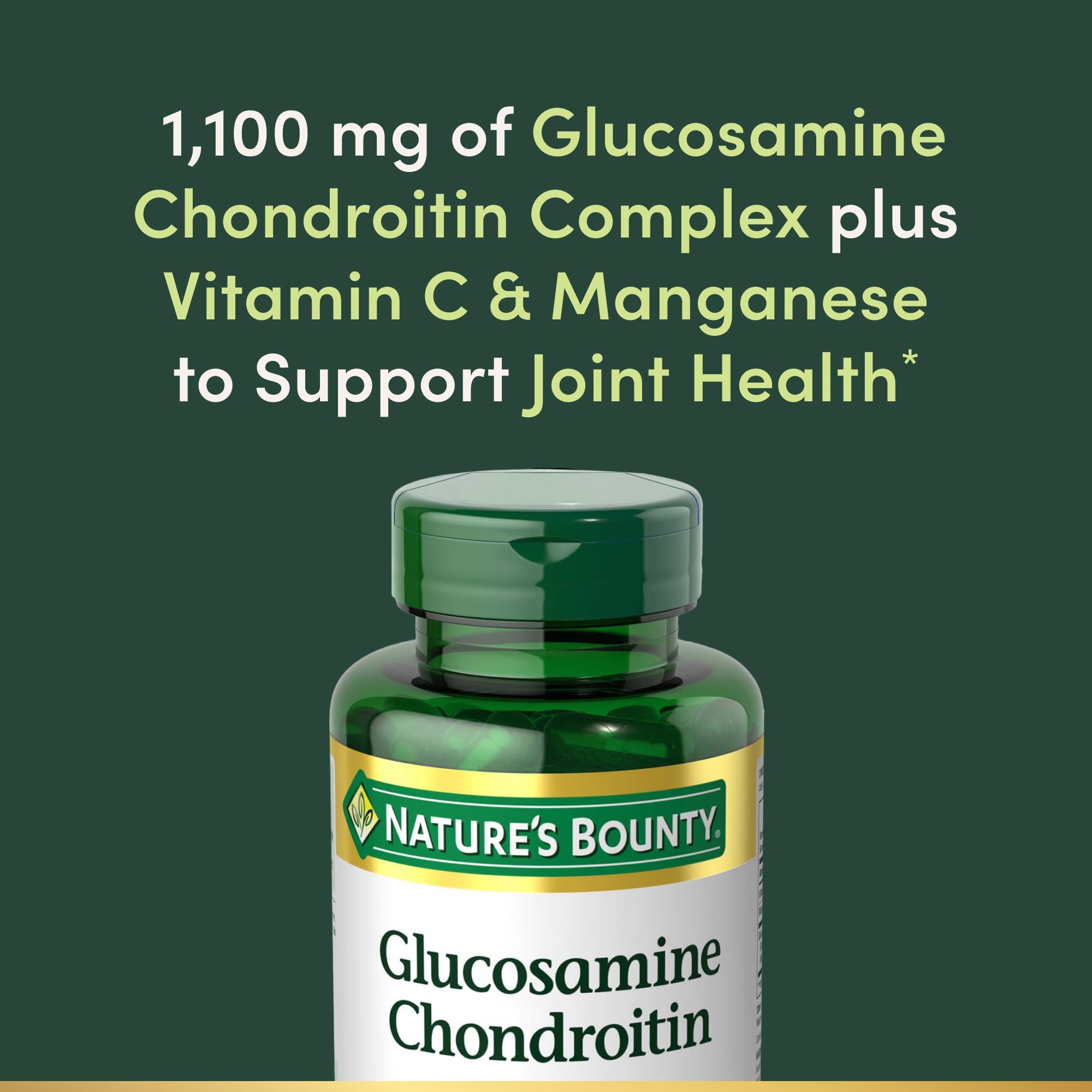 Nature's Bounty glucosamine chondroitin label highlighting Vitamin C and manganese