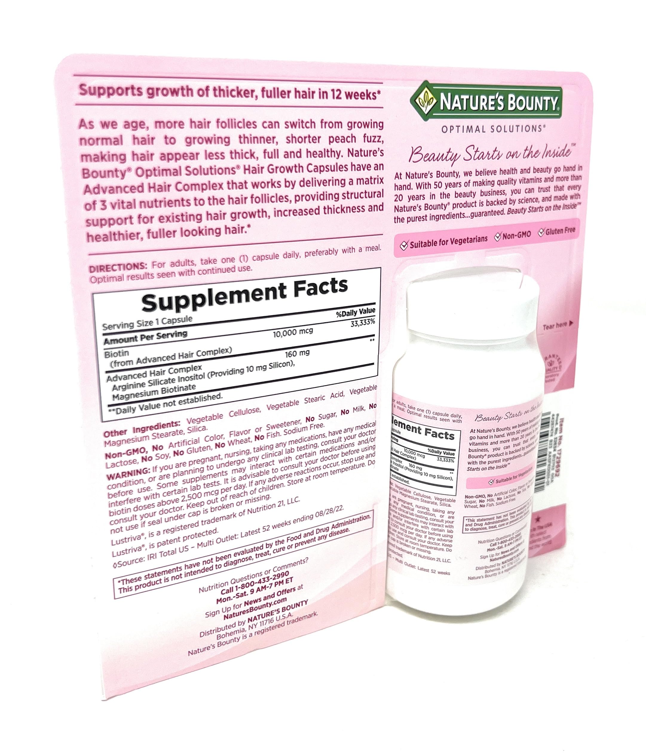 Nature's Bounty Hair Growth serving with water demonstrates easy daily intake.