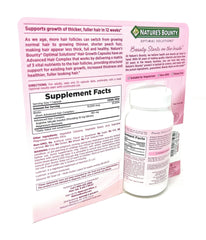 Nature's Bounty Hair Growth serving with water demonstrates easy daily intake.