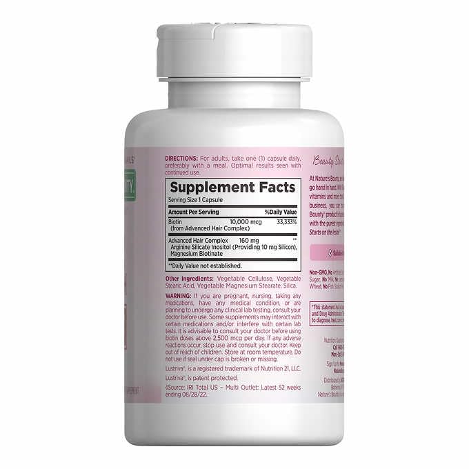 Nature's Bounty Hair Growth unflavored capsules visual for everyday use.
