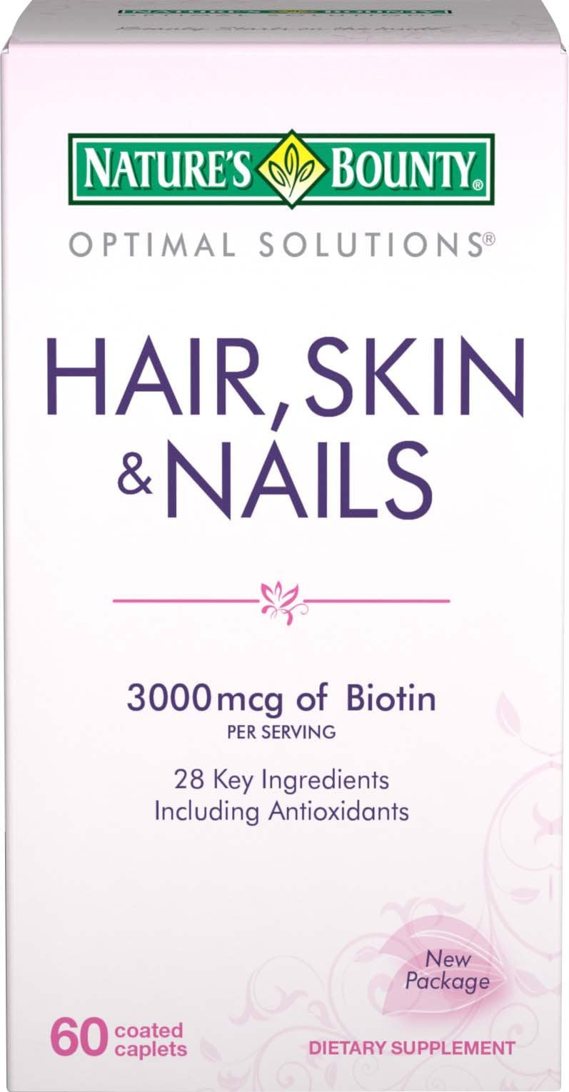Nature's Bounty Hair Skin Nails bottle promotes healthier-looking skin and stronger nails.