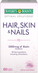 Nature's Bounty Hair Skin Nails bottle promotes healthier-looking skin and stronger nails.