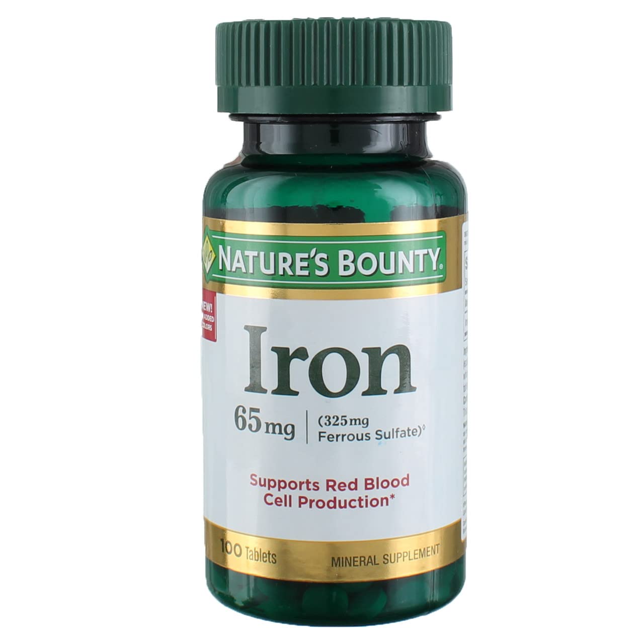 Nature's Bounty Iron 65 mg bottle, front view, supports daily iron routine