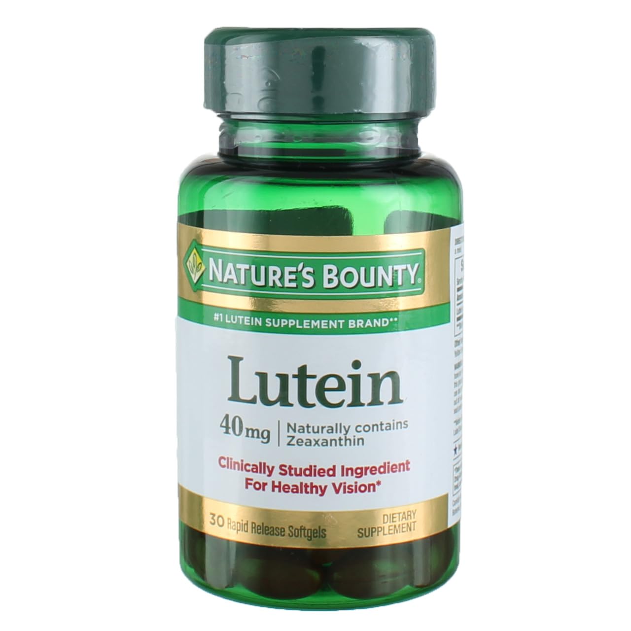 Nature's Bounty Lutein 40 Mg bottle with softgels ready for daily use to support eye health