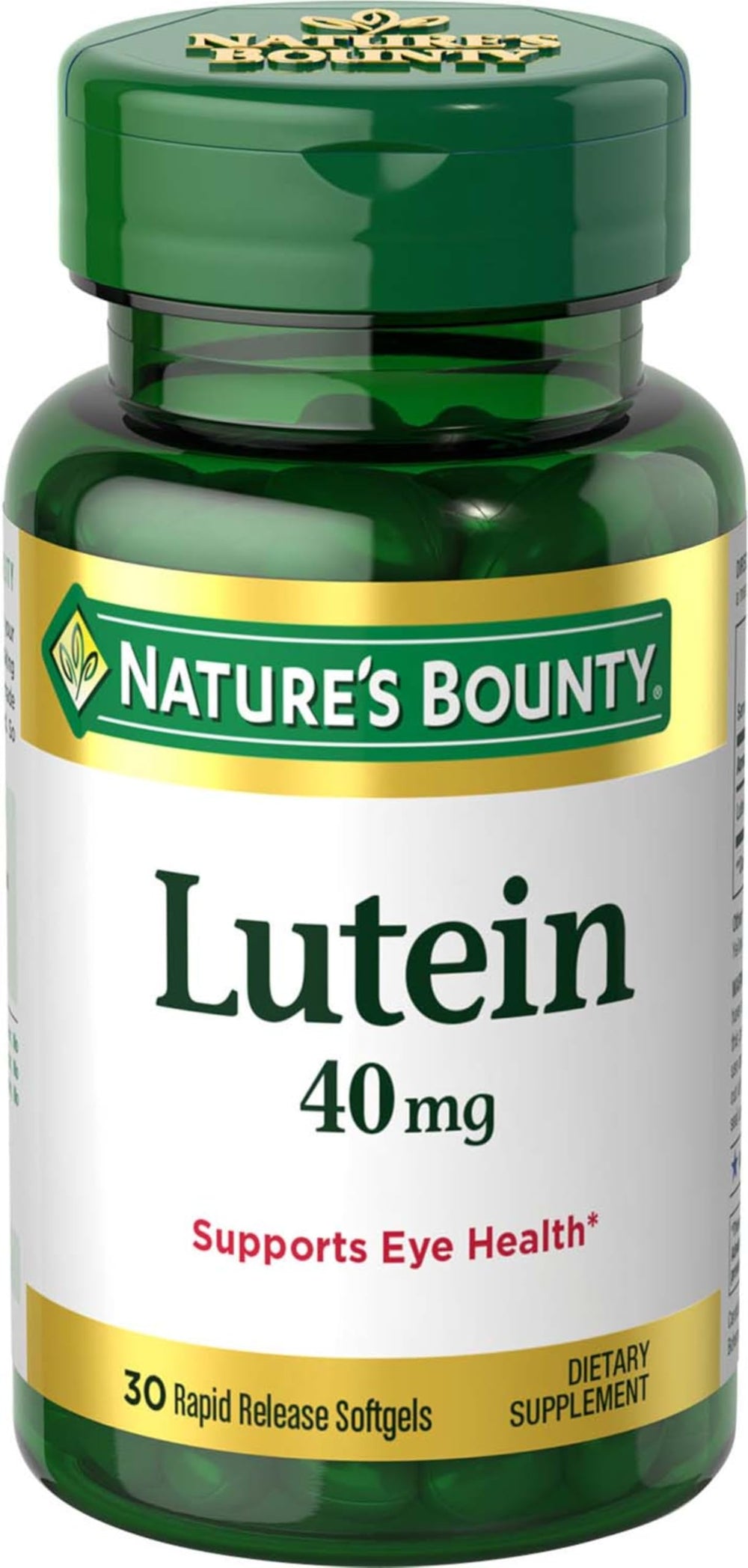 Nature's Bounty Lutein 40 mg softgels bottle enhances eye health for daily screen use.