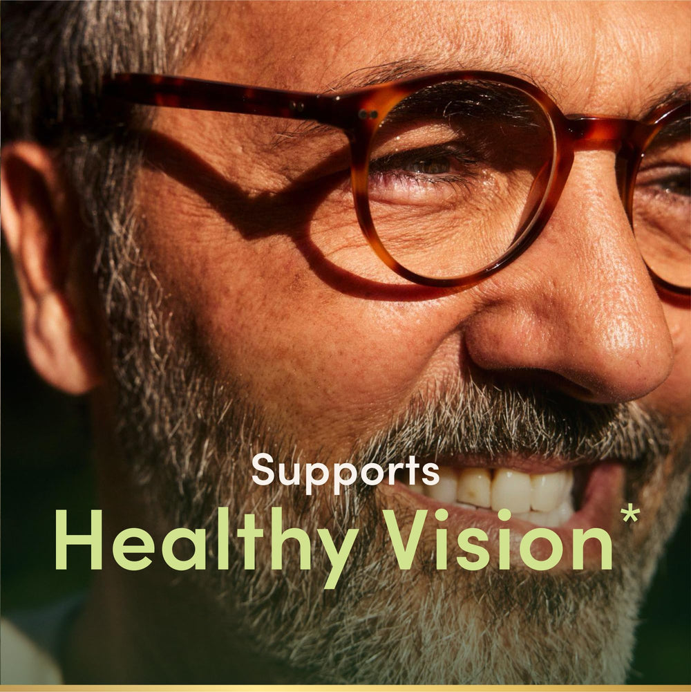Nature's Bounty lutein softgels closeup highlights antioxidant support for healthy macula.