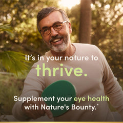 Nature's Bounty softgel pack stand with sunlight illustrates routine eye nutrition.