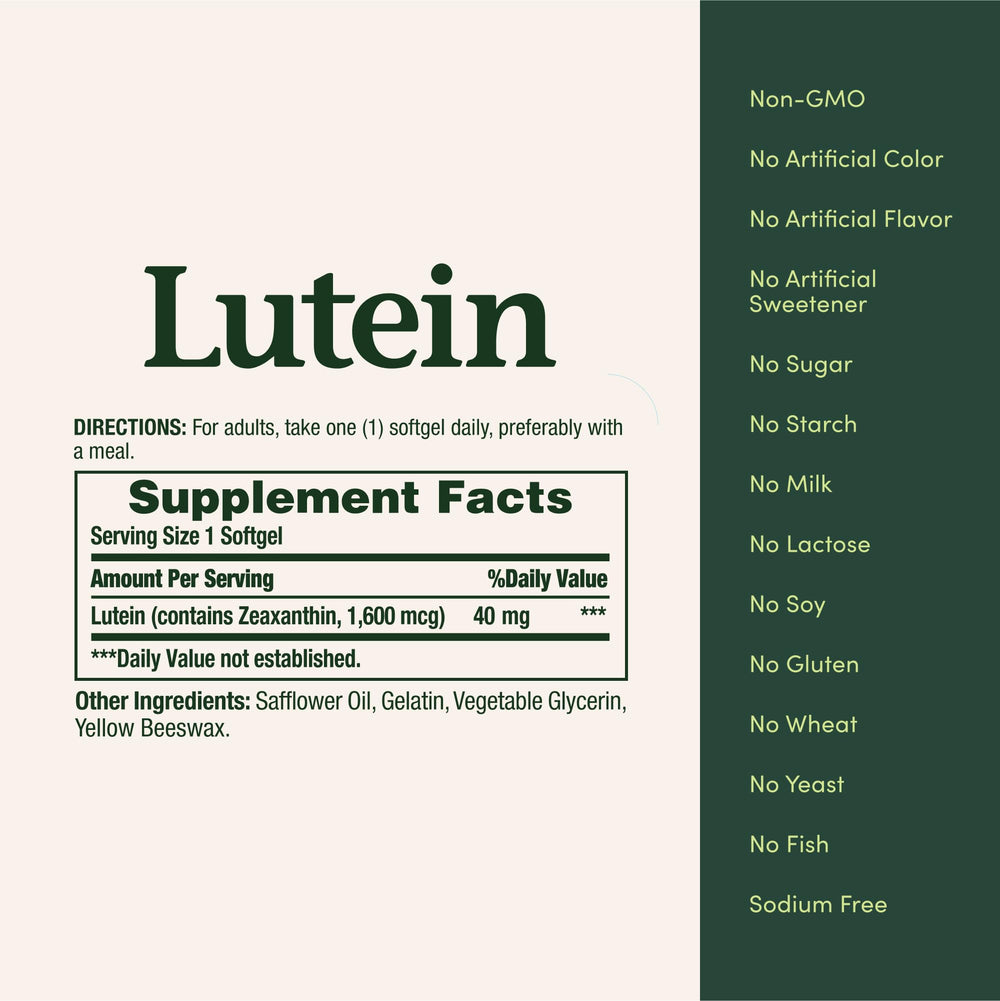 Nature's Bounty softgel cap with marigold-inspired visuals imply lutein sources for vision.