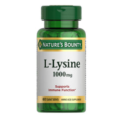 Nature's Bounty Lysine 1000 mg bottle supports skin and lip health.