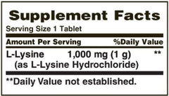 Nature's Bounty L-Lysine 1000 mg bottle with serving size information for use guidance.
