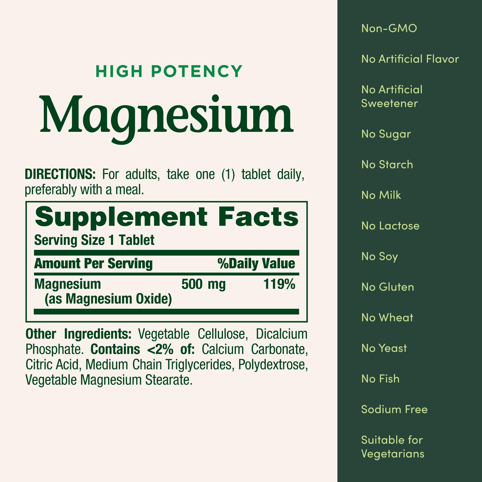 Nature's Bounty Magnesium ingredients list for informed supplementation