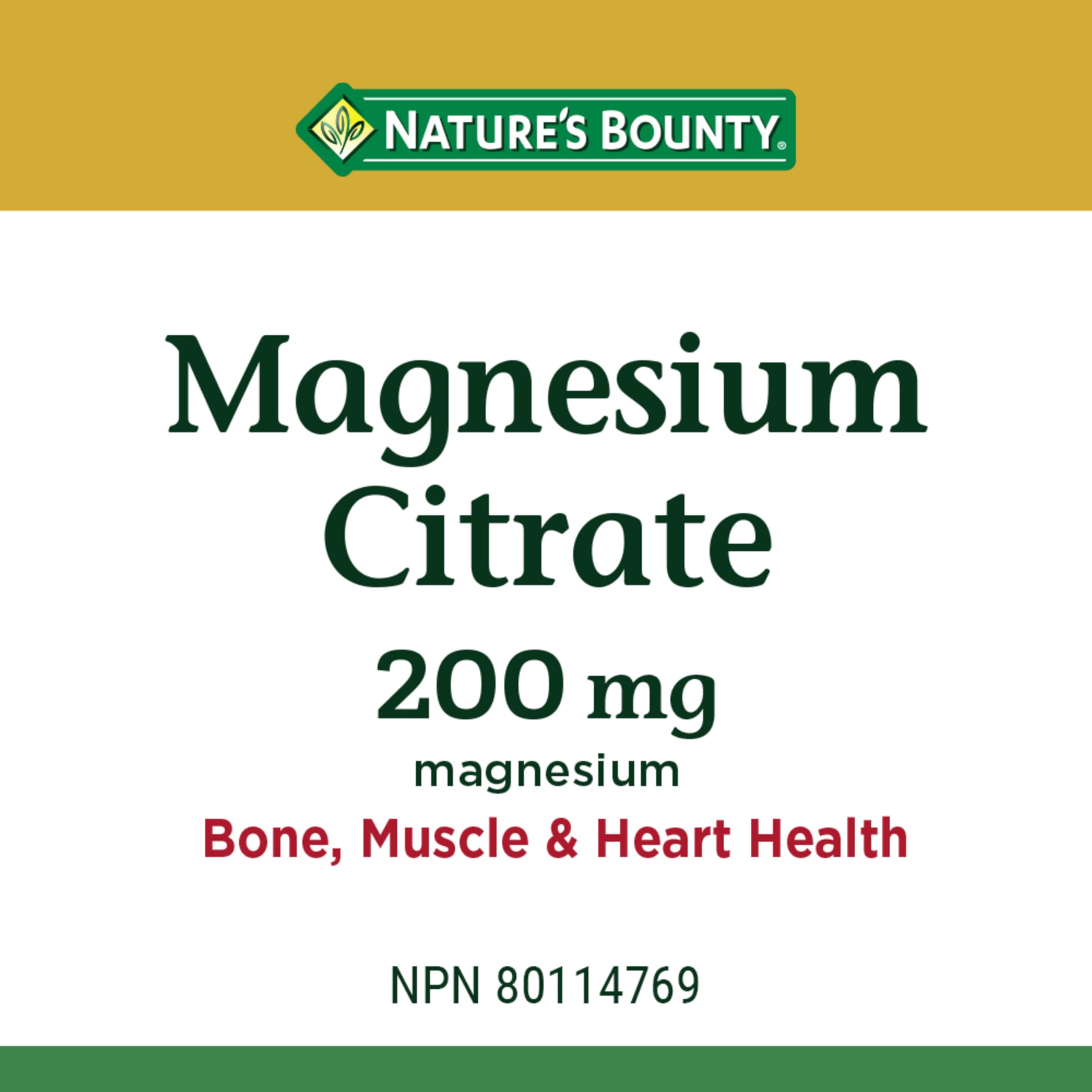 Nature's Bounty Magnesium Citrate bottle close-up emphasizing tablet texture for daily use.