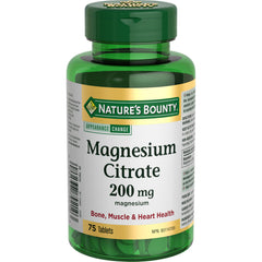 Nature's Bounty Magnesium Citrate bottle front, 200 mg tablets, for daily support.