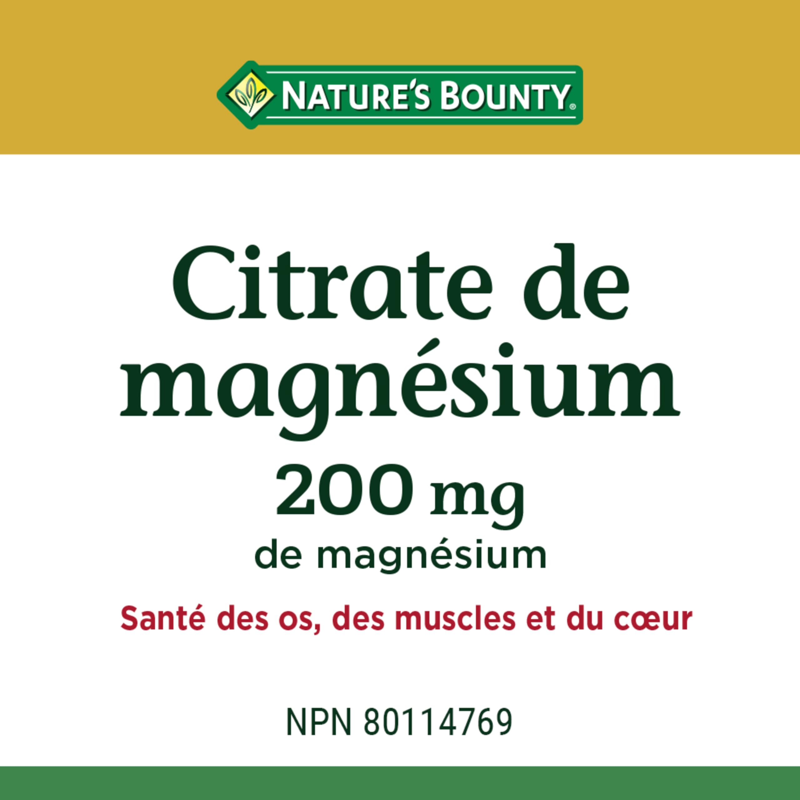 Nature's Bounty Magnesium Citrate tablets inside bottle ready for regular routines.
