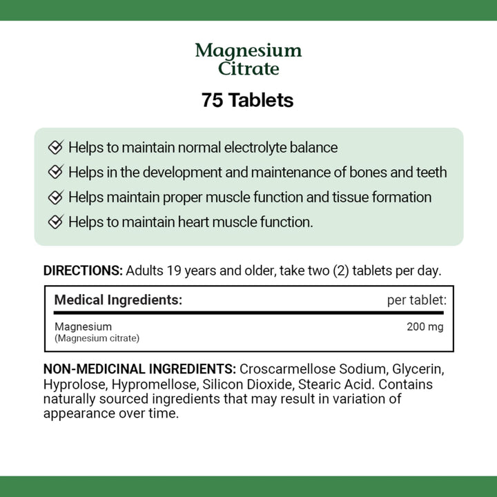 Two Nature's Bounty Magnesium Citrate tablets shown for daily two-tablet dose.