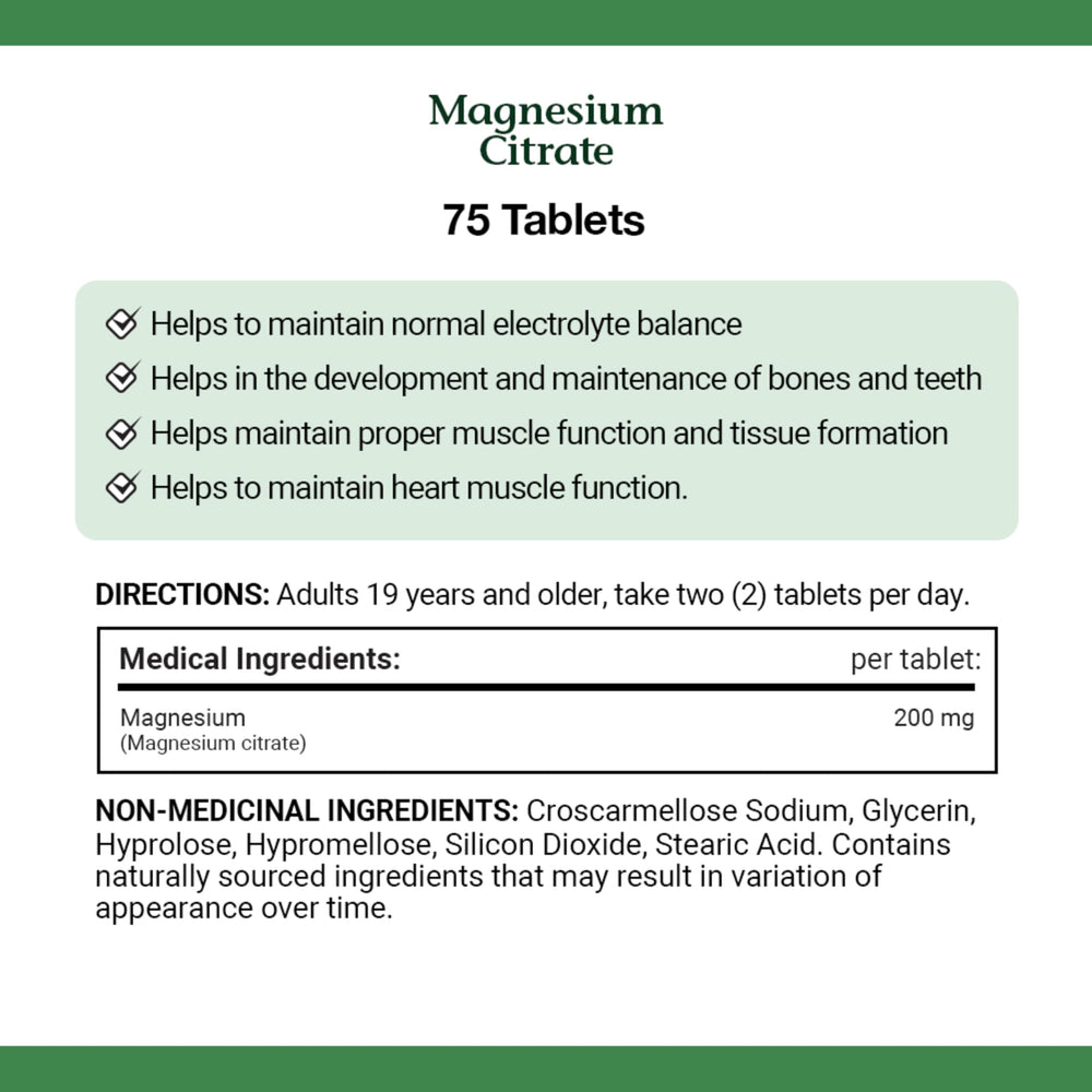 Two Nature's Bounty Magnesium Citrate tablets shown for daily two-tablet dose.