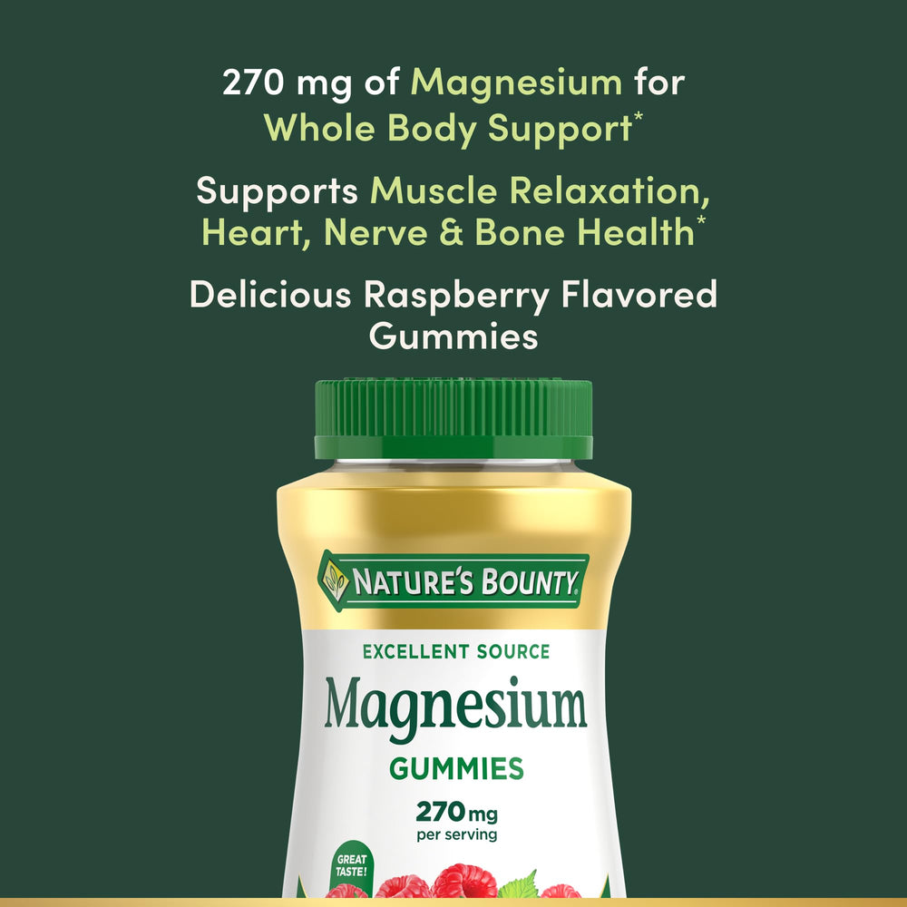 Nature's Bounty Magnesium Citrate Gummies pack highlighting vegan and non-GMO features