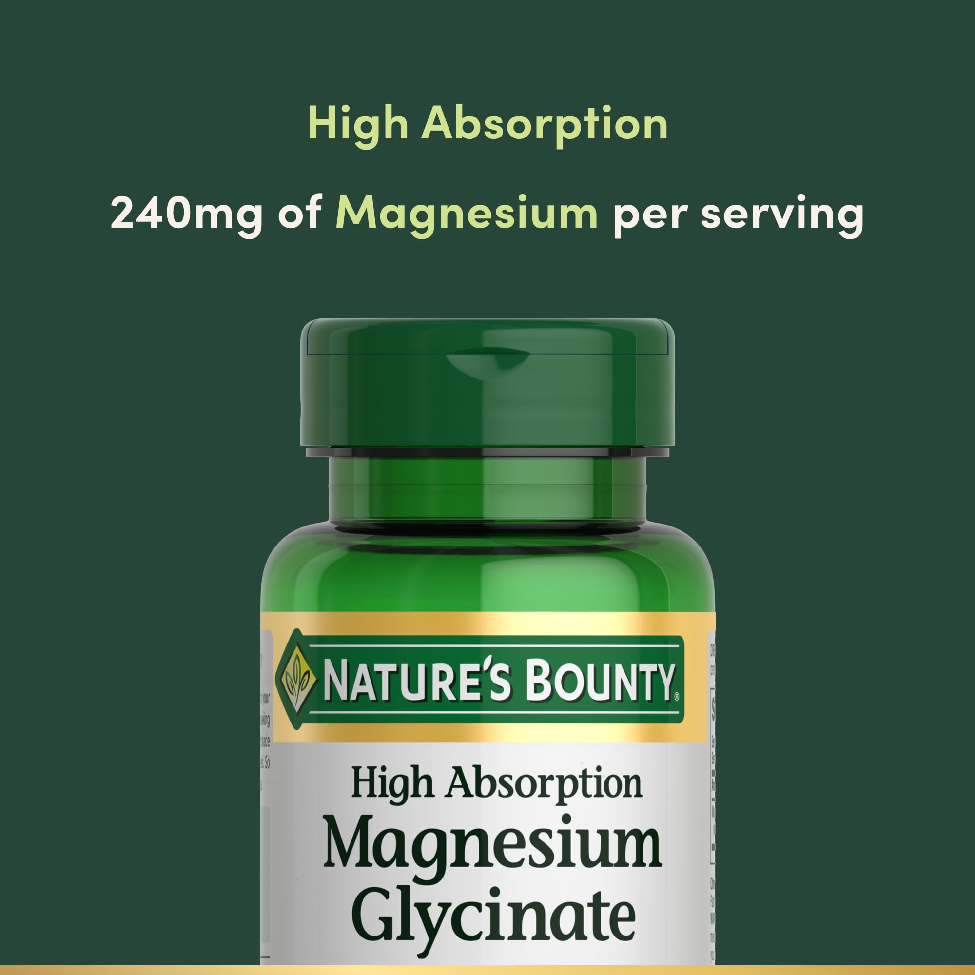 Label detail shows 240 mg magnesium glycinate per serving