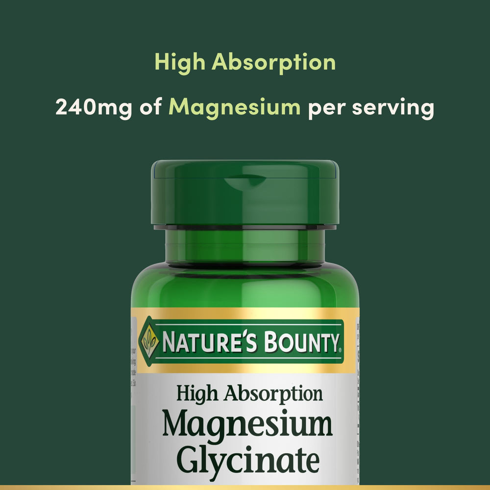 Label detail shows 240 mg magnesium glycinate per serving