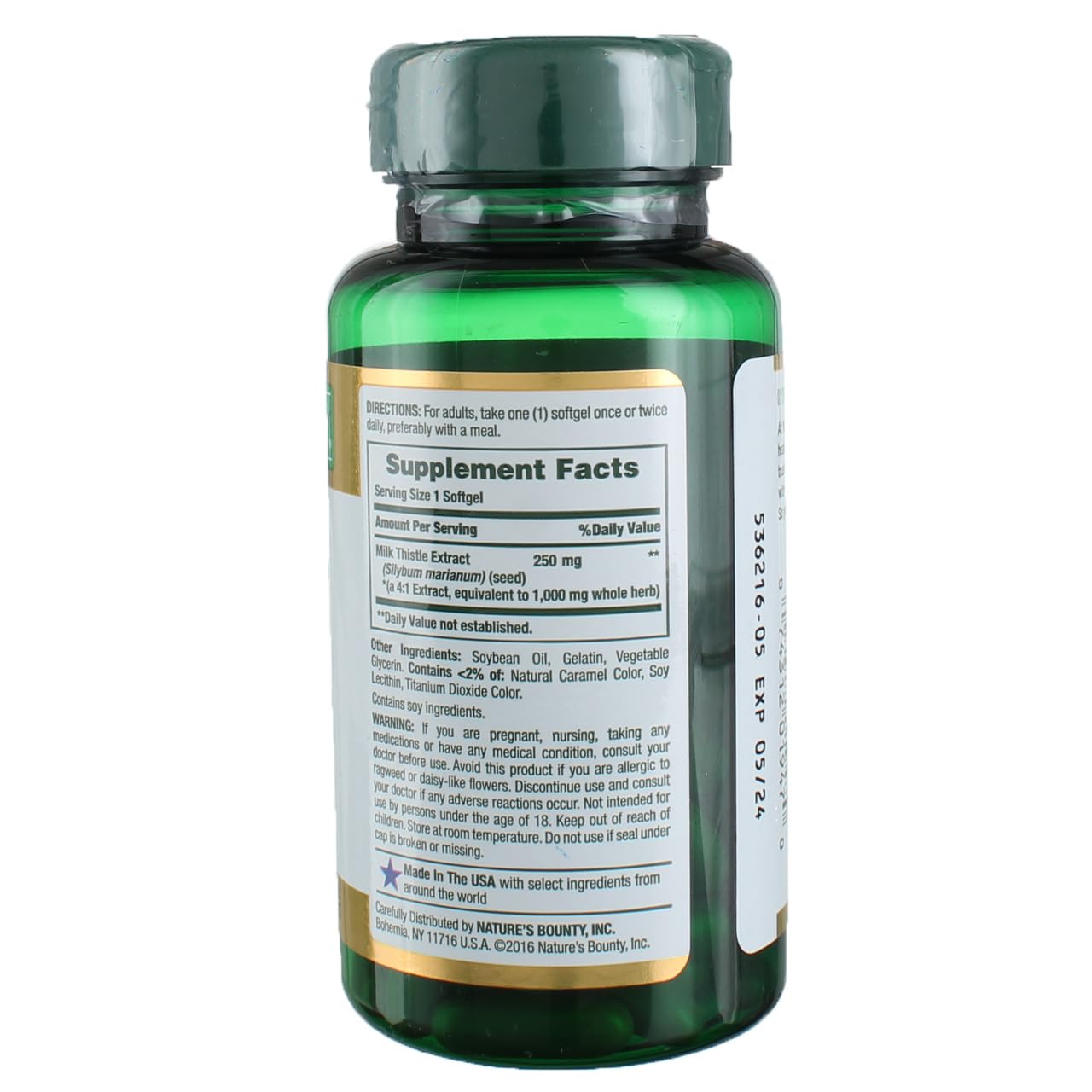 Close-up of Nature's Bounty Milk Thistle softgels for daily use.