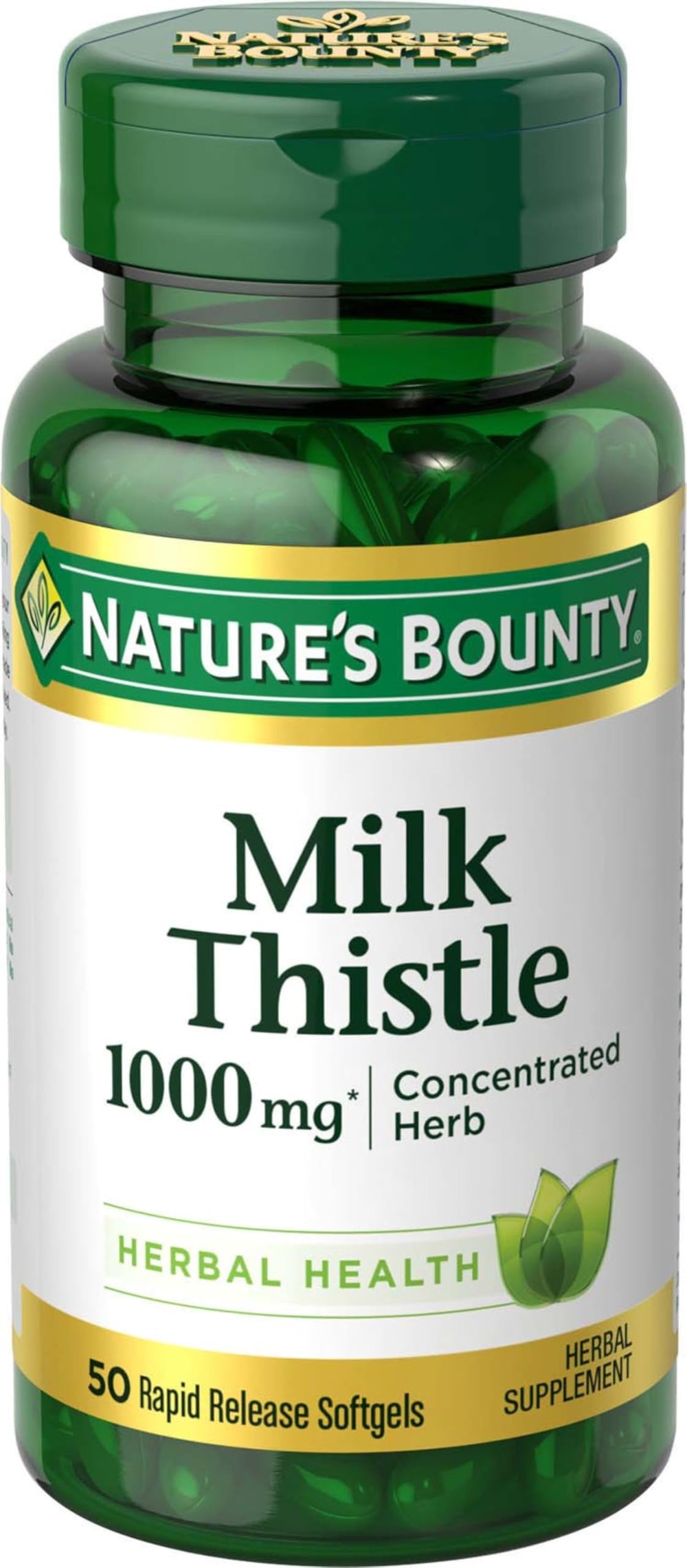 Nature's Bounty Milk Thistle bottle front with rapid release softgels for daily use