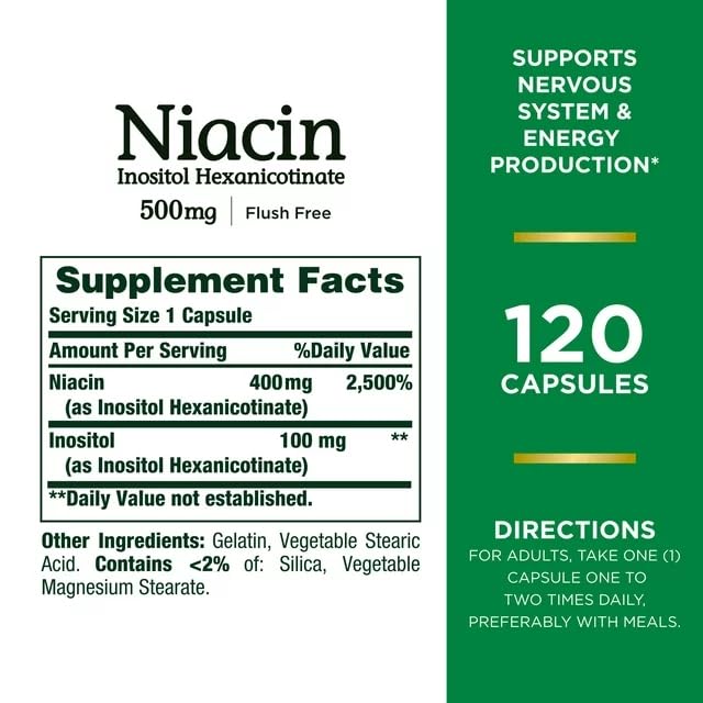 Pouring Nature's Bounty niacin capsules for easy daily routine.