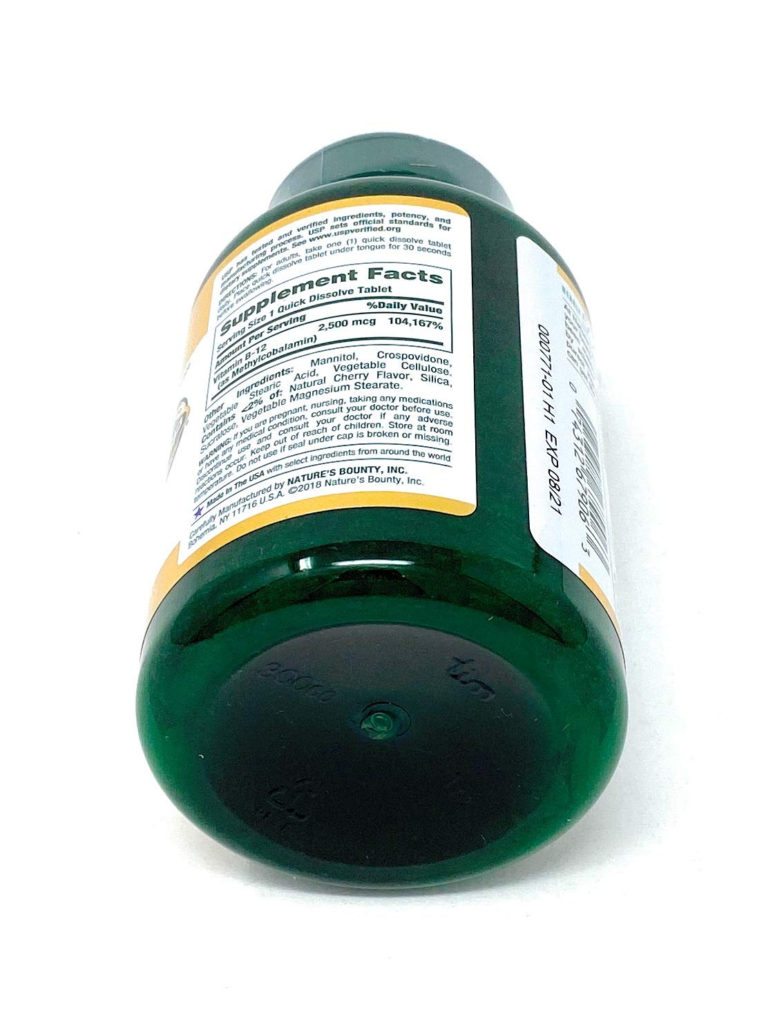 Nature's Bounty no artificial flavor B-12 sublingual supplement for daily use.
