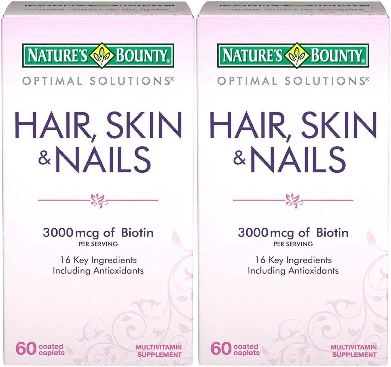 Nature's Bounty Optimal Solutions bottle with caplets for hair, skin and nails.