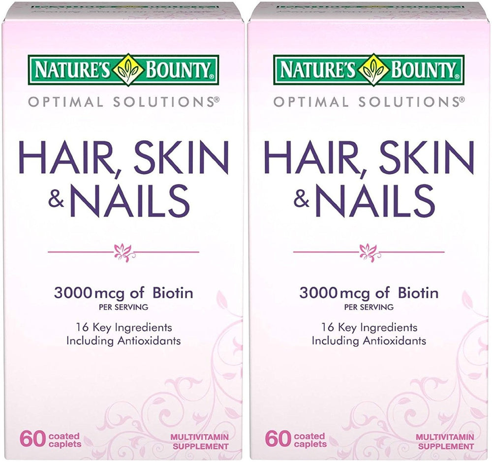 Nature's Bounty Optimal Solutions bottle with caplets for hair, skin and nails.