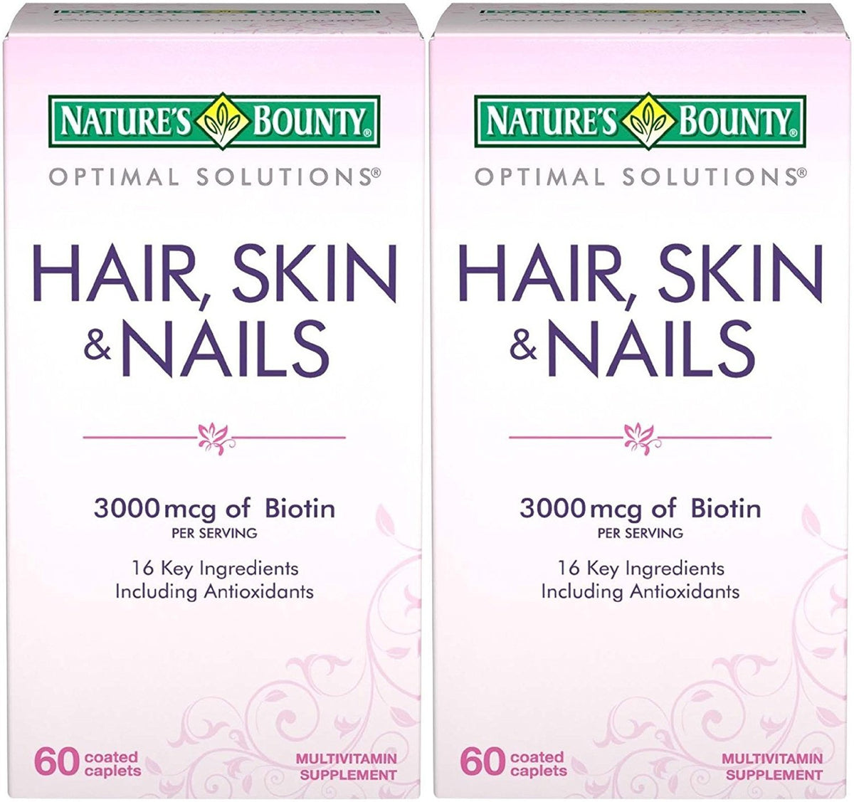 Nature's Bounty Optimal Solutions bottle with caplets for hair, skin and nails.
