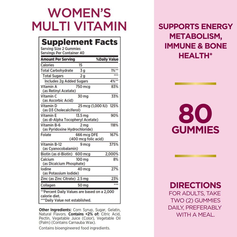 Nutrition label features vitamin D, calcium, and collagen for balanced daily intake.