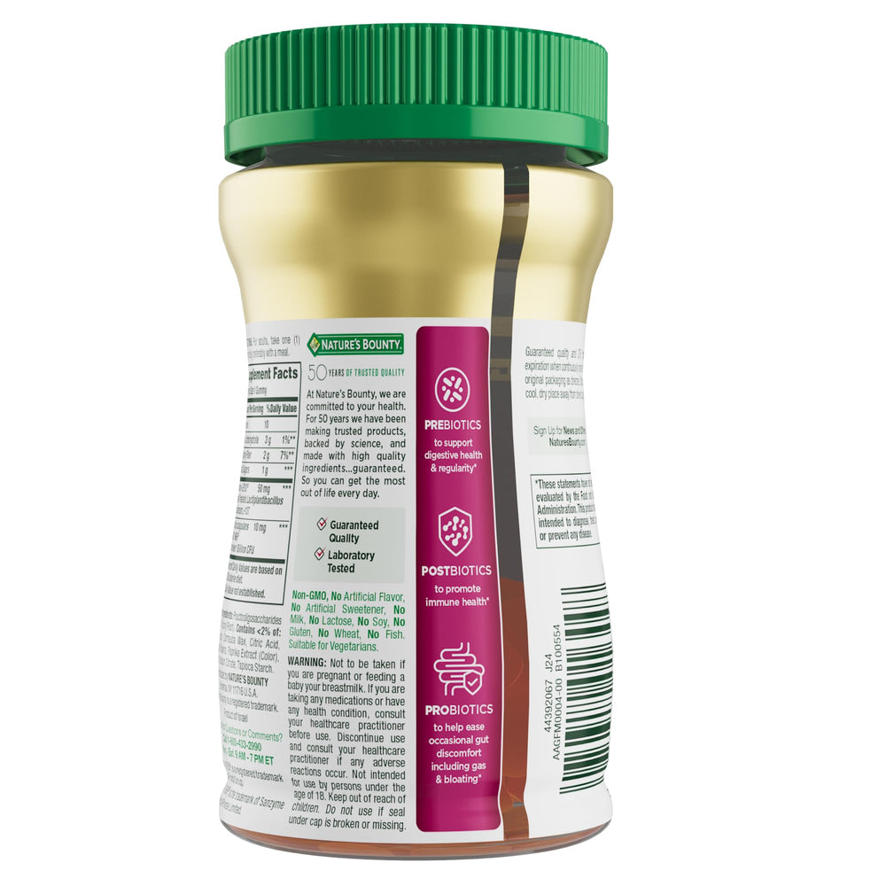 Nature's Bounty Pre Pro Postbiotic Gummies close-up showing mango flavor texture