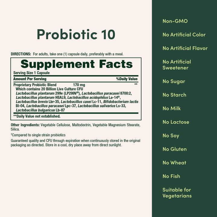 Nature's Bounty Probiotic 10 capsules in a glass ready for daily use.