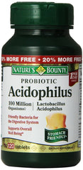 Nature's Bounty Probiotic Acidophilus bottle front with label, indicating digestive support.