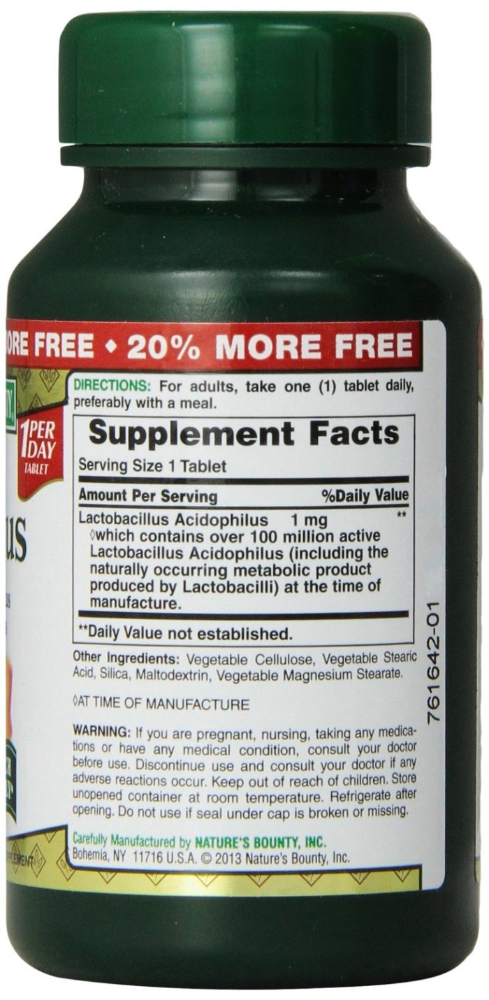 Nature's Bounty Probiotic Acidophilus box on shelf highlighting general health-friendly formula.