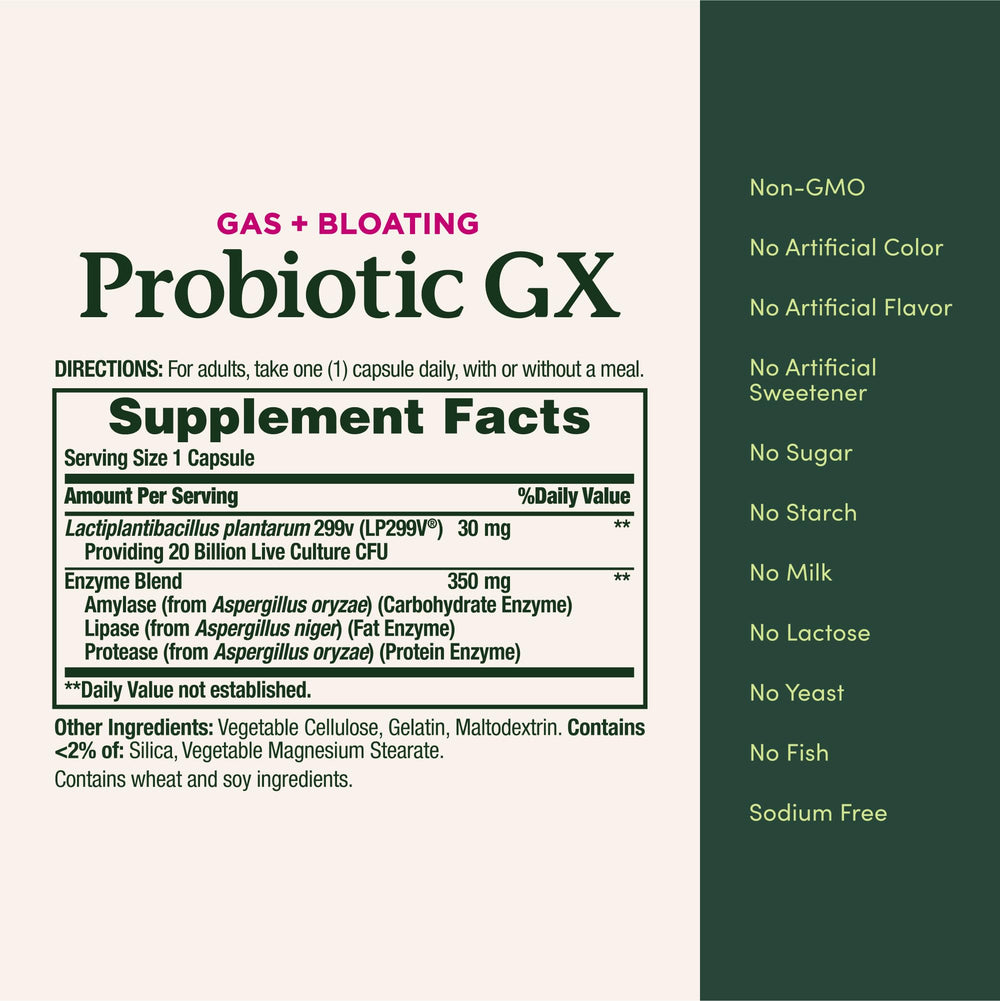 Nature's Bounty Probiotic GX capsules close-up emphasizing travel-friendly use