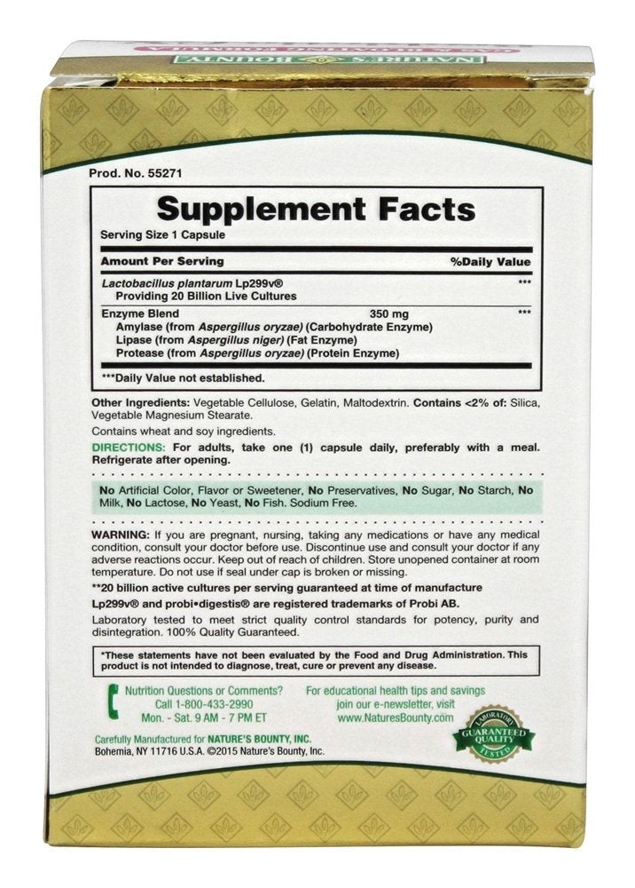 Nature's Bounty Probiotic GX capsules closeup highlighting non-GMO and preservative free formula