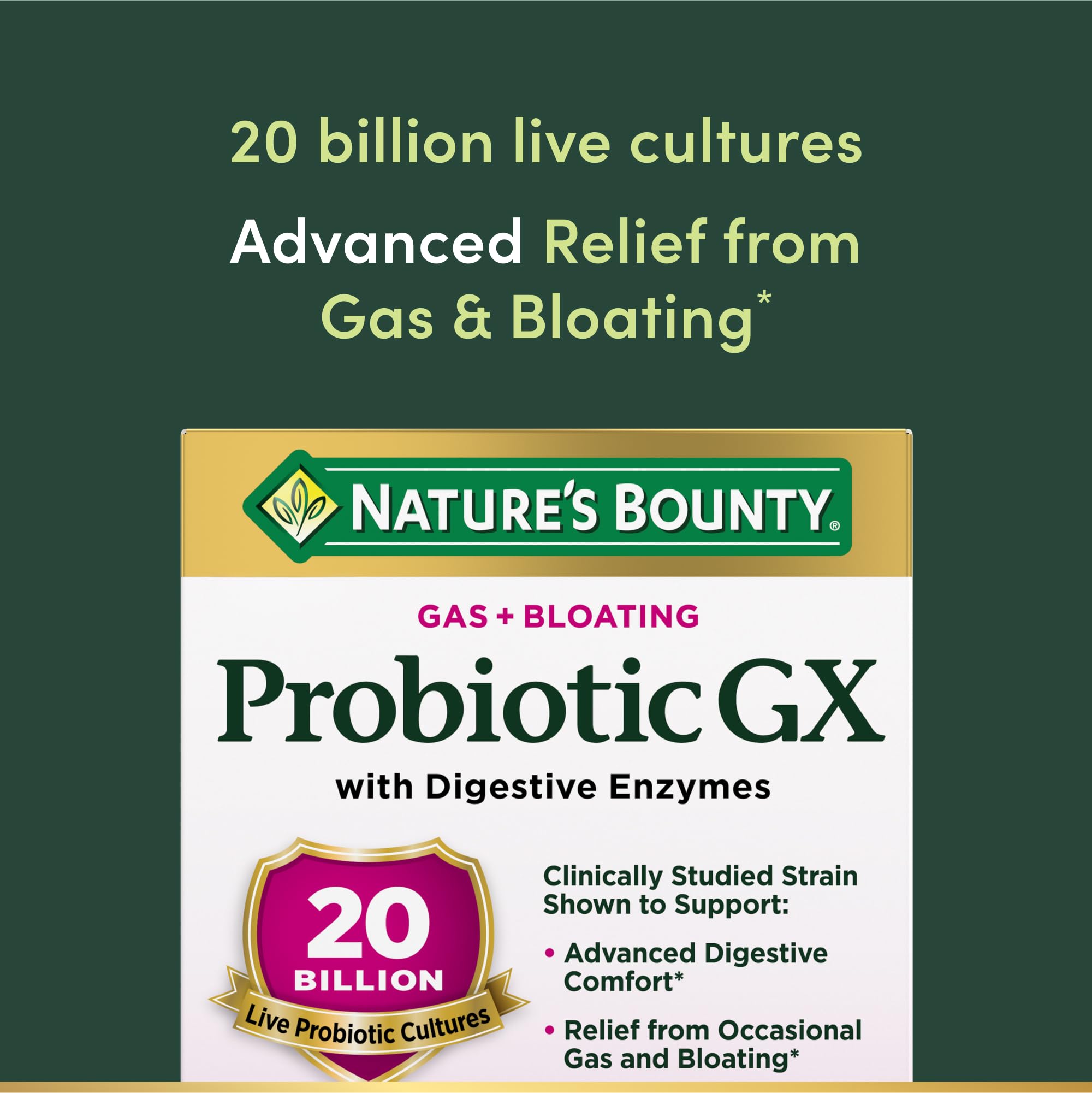Nature's Bounty Probiotic GX capsules offering convenient daily digestive support