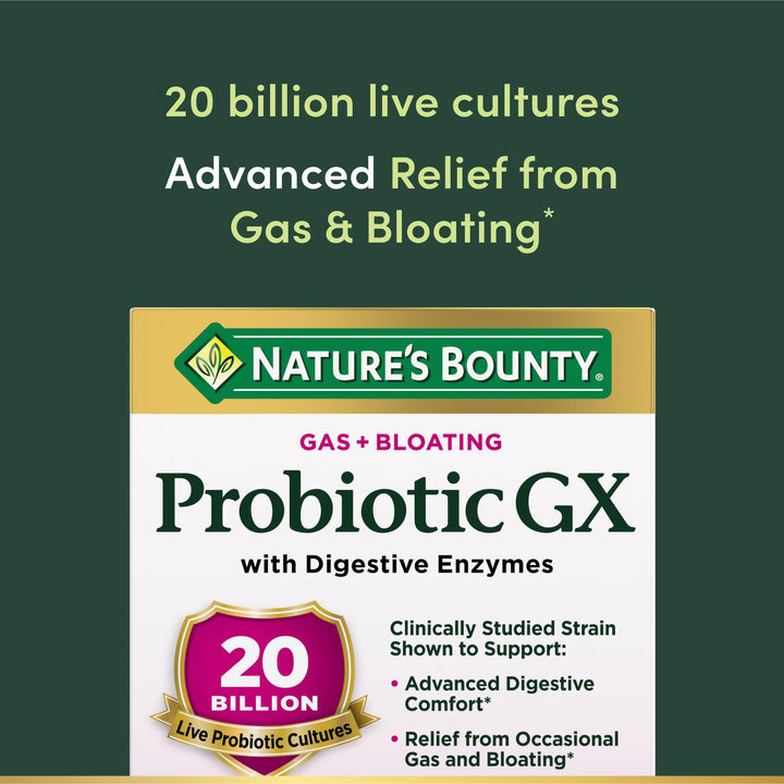 Nature's Bounty Probiotic GX capsules offering convenient daily digestive support