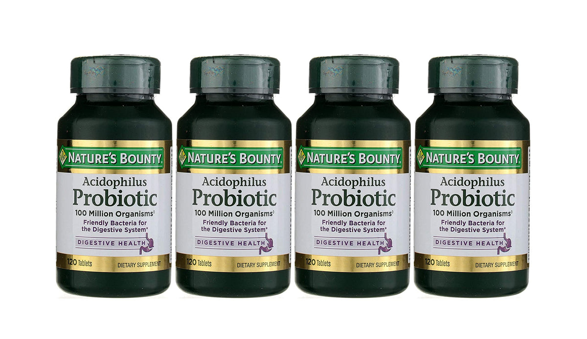 Nature's Bounty Probiotic bottle with acidophilus supports daily digestive balance.