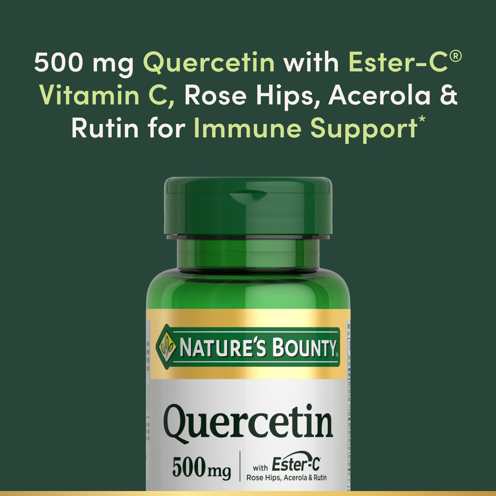 Nature's Bounty Quercetin bottle label emphasizing Ester-C vitamin C content