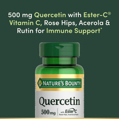 Nature's Bounty Quercetin bottle label emphasizing Ester-C vitamin C content
