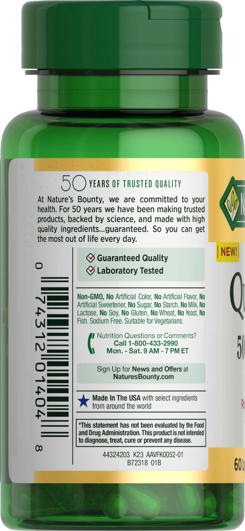 Nature's Bounty Quercetin vegan gelatin-free formula packaging