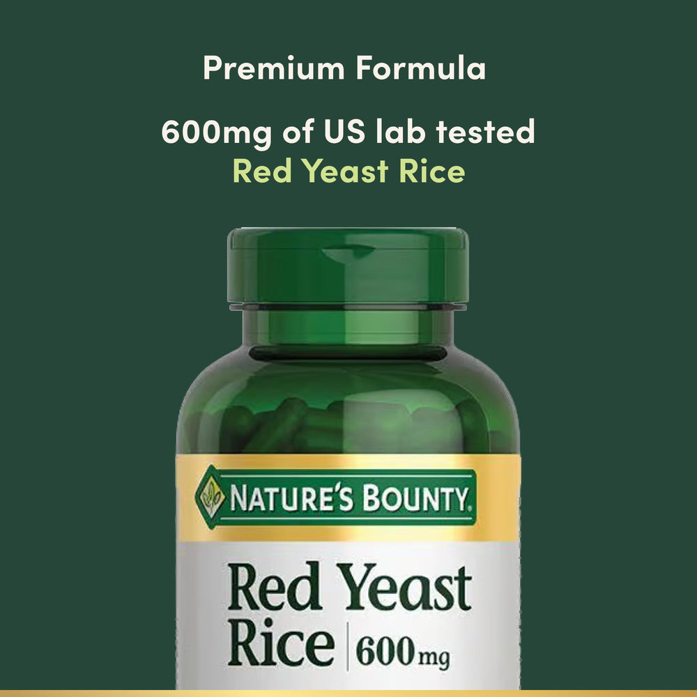 Label detail highlighting lab-tested quality and gluten-free status for Nature's Bounty Red Yeast Rice