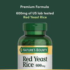 Label detail highlighting lab-tested quality and gluten-free status for Nature's Bounty Red Yeast Rice