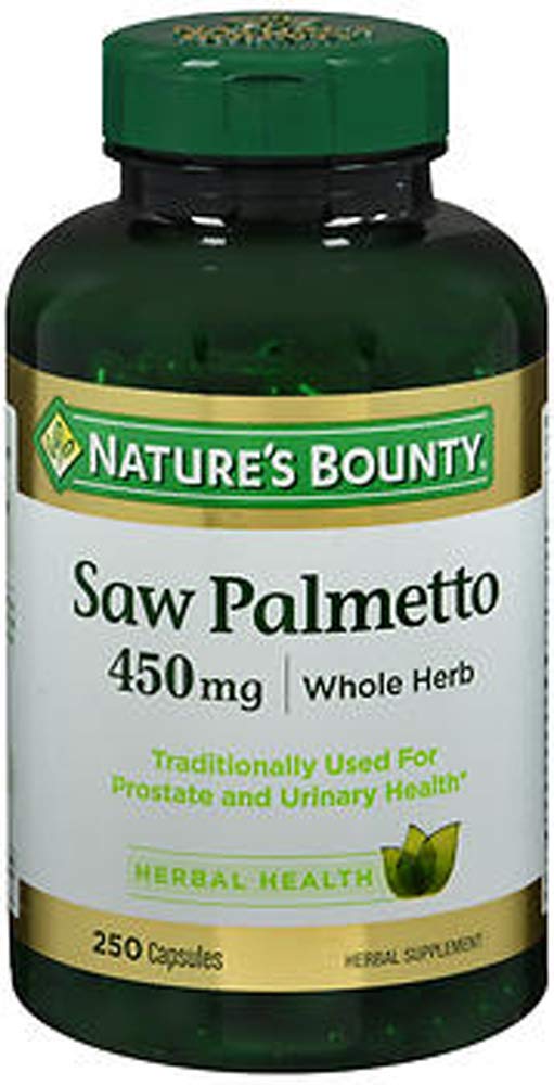 Nature's Bounty Saw Palmetto 450 mg capsules in a 3-pack for urinary support