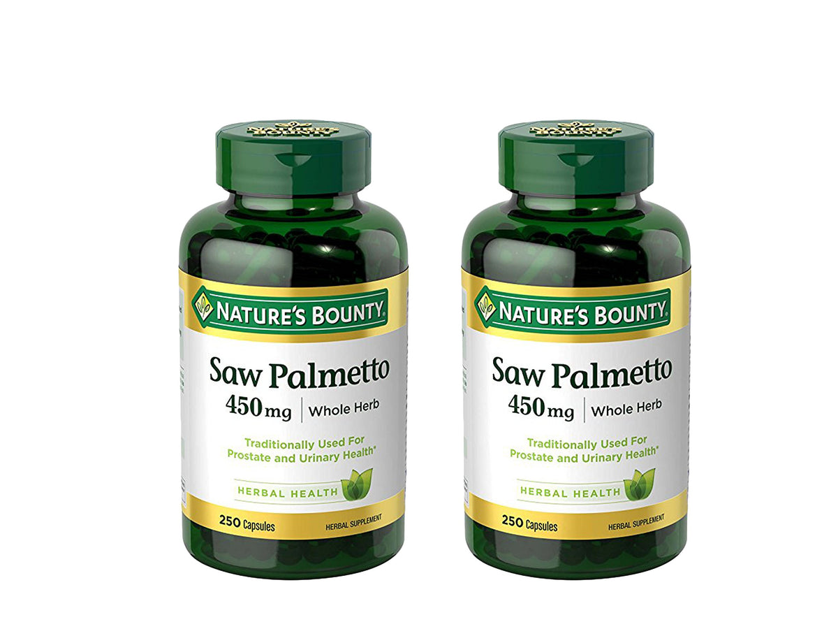 Nature's Bounty Saw Palmetto 450 mg capsules bottle for traditional urinary health support.