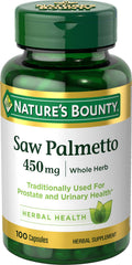 Nature's Bounty Saw Palmetto bottle front view for prostate support.