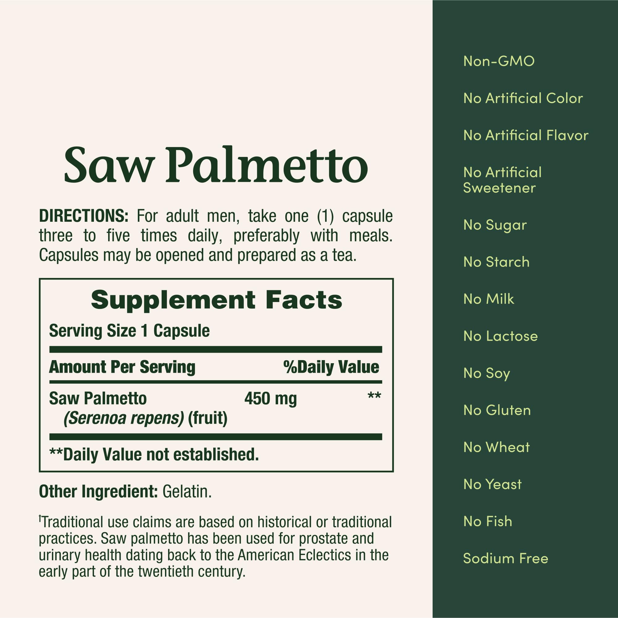 Nature's Bounty Saw Palmetto capsules poured for easy daily use.