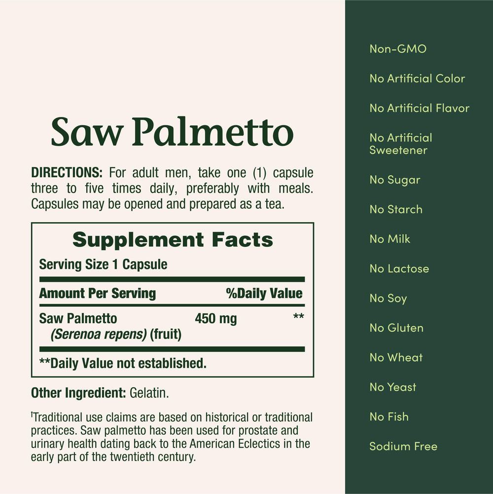 Nature's Bounty Saw Palmetto capsules poured for easy daily use.